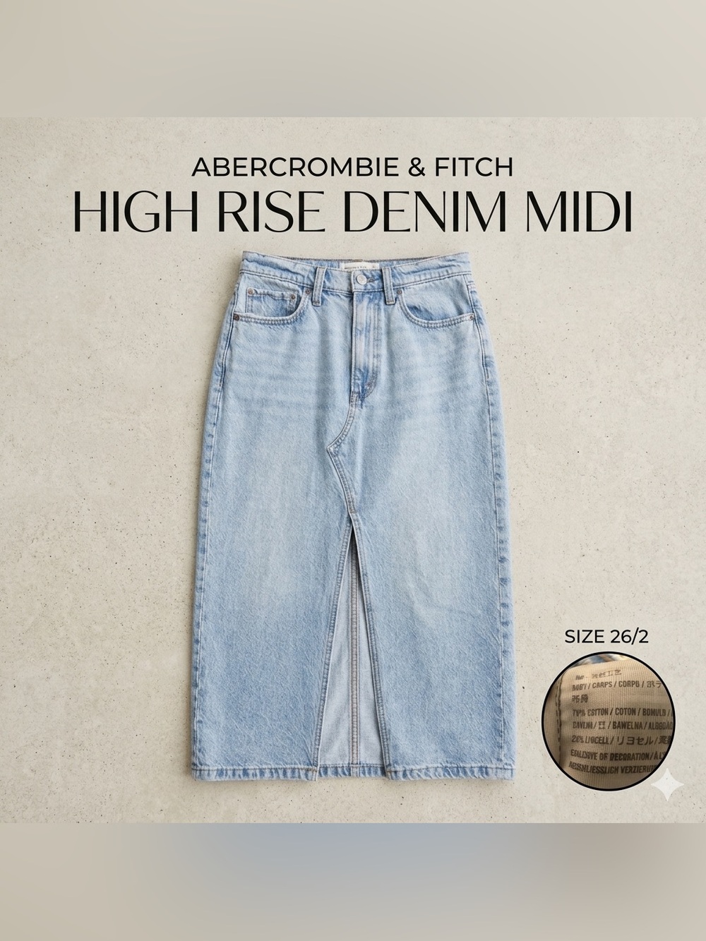 Abercrombie & Fitch Light Blue High-Rise Denim Midi Skirt